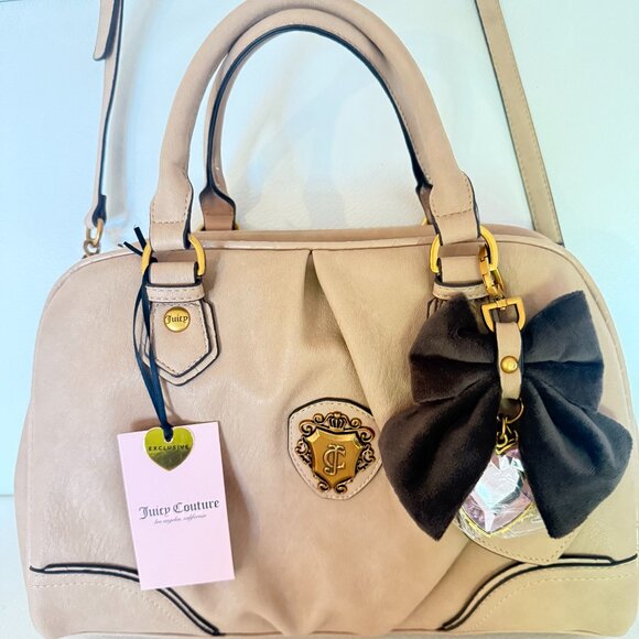 Juicy Couture Juicy Romance Satchel crossbody bag w bow heart mirror charm pecan - Picture 1 of 7